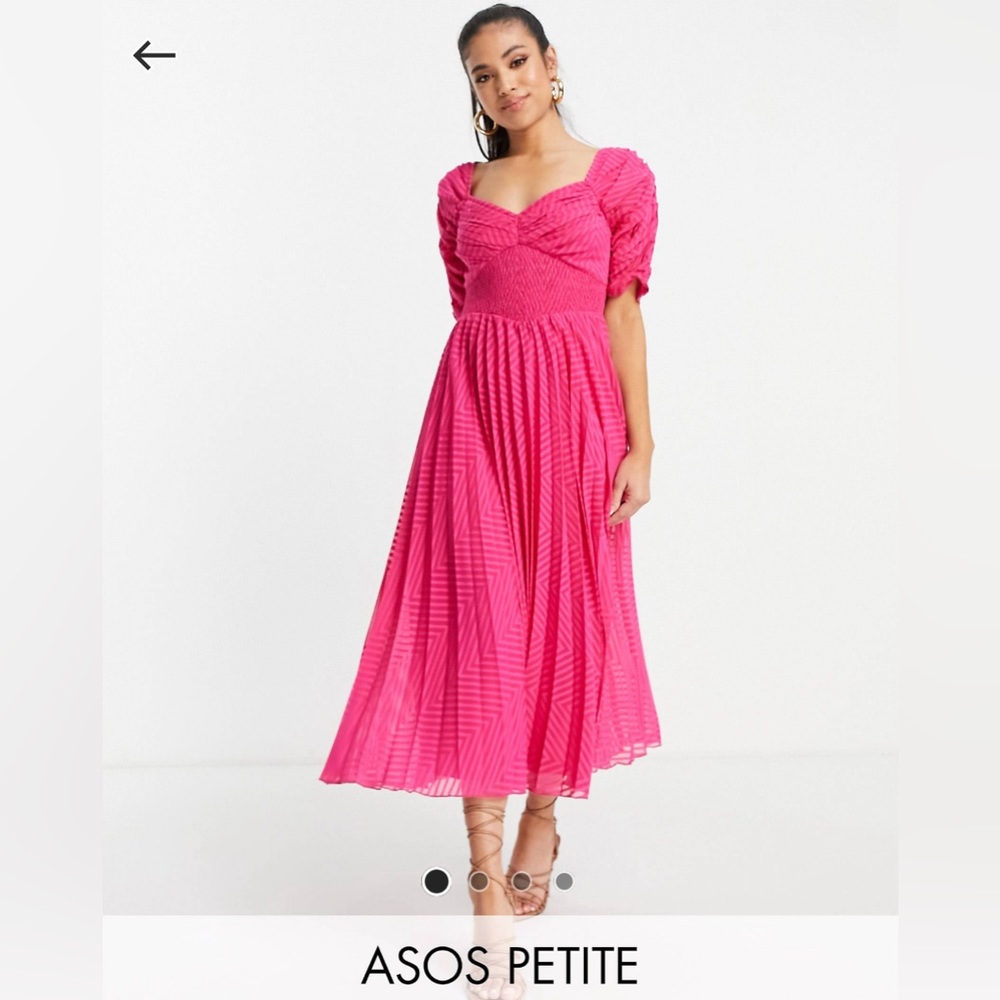 Petite Ruched Front Pleated Midi Dress - Size 2